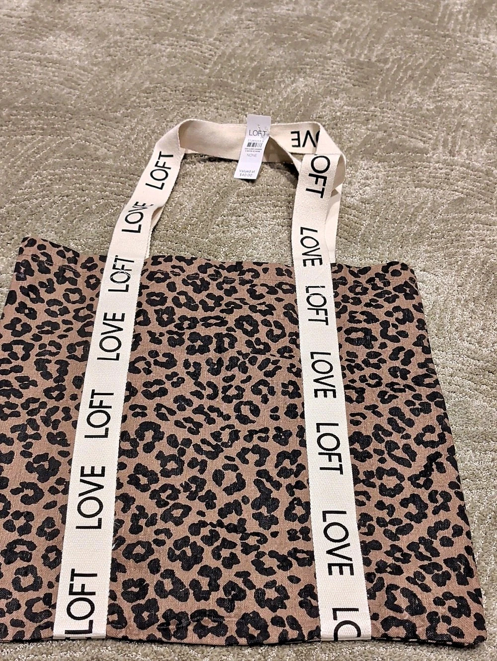 LOFT Leopard Print Logo Strap Tote Bag in Brown & Tan
